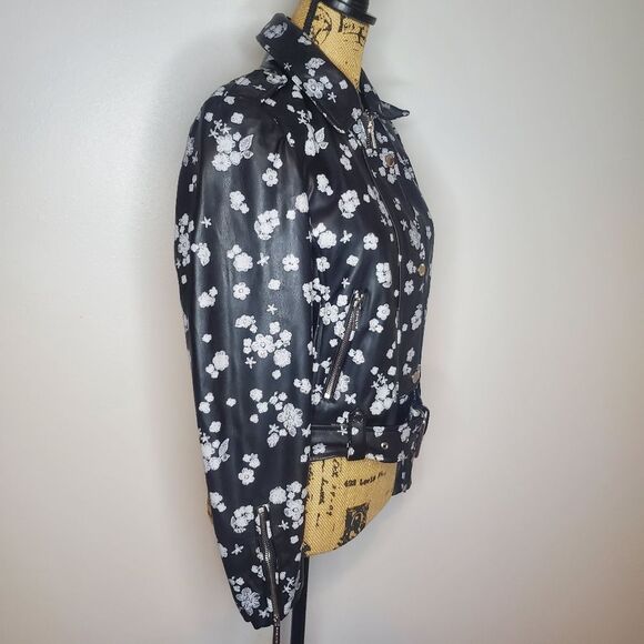 MICHAEL Michael Kors Leather Floral Moto Jacket Size Small - Picture 7 of 15